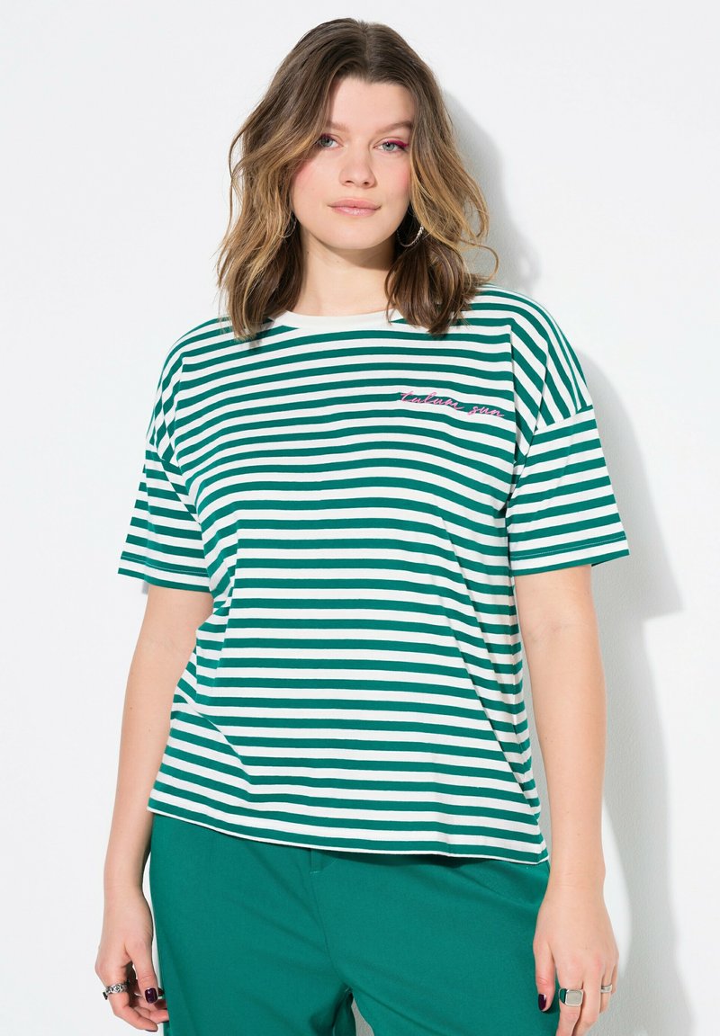 Studio Untold STRIPED CITY EMBROIDERED SHORT SLEEVE - Triko s potiskem - green