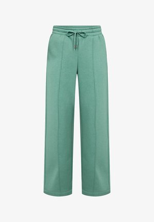 Hellgrüne Sweatpants mit weitem Bein, elastischem Bund und Kordelzug, mit vertikalen Nahtdetails an der Vorderseite.