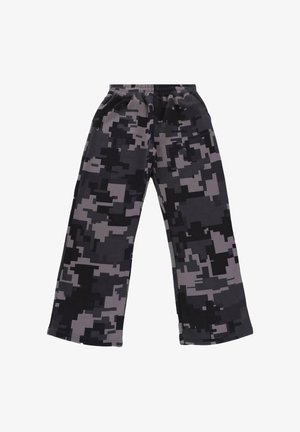 Lässige Hose mit schwarzem und grauem digitalen Tarnmuster und elastischem Bund.
