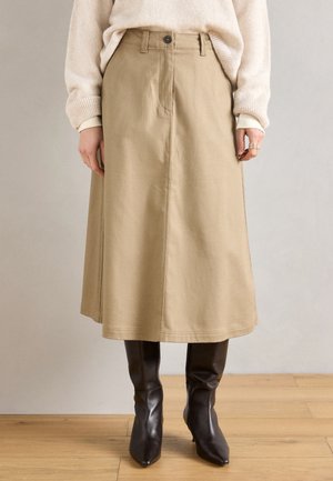 SKIRT MIDI LENGTH TAILORED WAISTBAND FRENCH POCKETS - A-silueta svārki - dusty earth