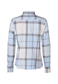 Koszula z długim rękawem w jasnoniebieską, szaro-różową kratkę. Bawełnowy materiał z klasycznym kołnierzykiem i akcentami mankietów na guziki.