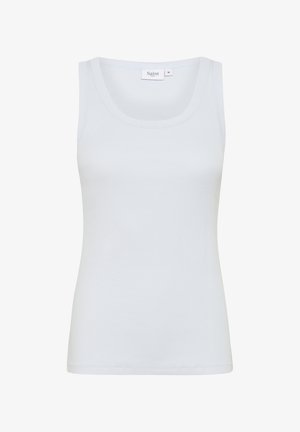 Weißes Trägershirt aus Rippstoff, mit rundem Halsausschnitt und breiten Trägern, innen mit einem Etikett mit der Aufschrift "Saint".