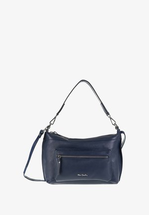 Borsa a tracolla in pelle blu navy con finitura textured, chiusura con zip superiore e tasca anteriore con zip. Tracolla regolabile per un trasporto versatile.