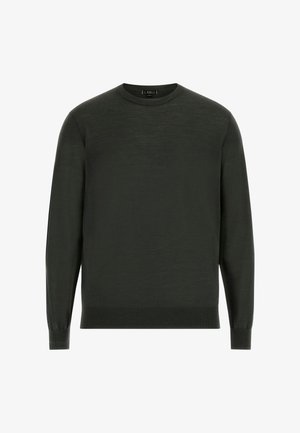 Tumši zaļš džemperis, kas izgatavots no mīkstas auduma, ar apaļu kakla izgriezumu, garām piedurknēm un ribotām piedurknēm un apkakli. Vienkāršs un klasiskā stila dizains.