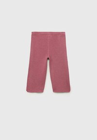 Leggings en mélange de coton rose avec une texture côtelée, longueur cropped et taille élastique. Convient pour un usage décontracté.