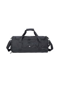 Borsa a tracolla nera realizzata in tessuto resistente, dotata di maniglie duali, una tracolla regolabile e chiusure a cerniera con tasche esterne.