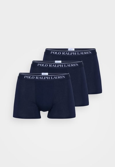 Temno modri bombažni bokserice v paketu treh, z belim vezenim logotipom "POLO RALPH LAUREN" na pasu.