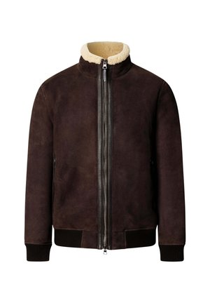 Hackett London, HACKETT LONDON LEATHER JACKET SHEARLING BOMBER - Winter jacket - ebony brown