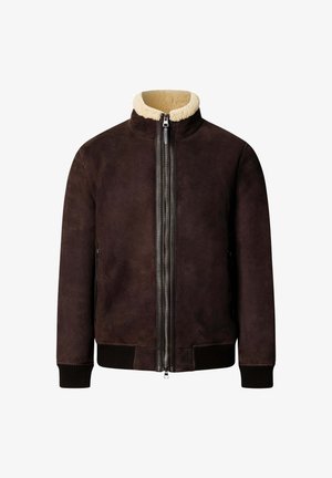 Hackett London, HACKETT LONDON LEATHER JACKET SHEARLING BOMBER - Winter jacket - ebony brown