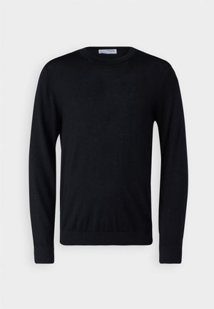 Schwarzer Pullover mit langen Ärmeln und Rundhalsausschnitt, aus einem glatten Strickstoff gefertigt, mit eng anliegenden Bündchen und geradem Saum.