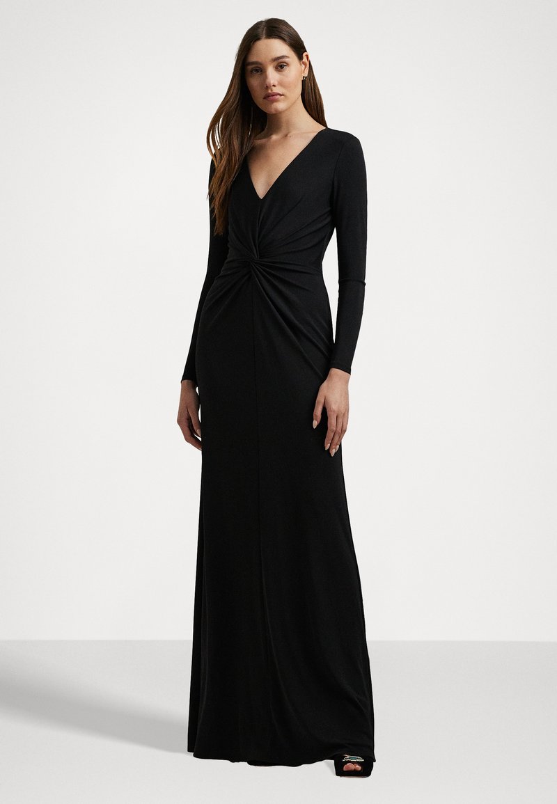 Lauren Ralph Lauren TWIST FRONT STRETCH JERSEY GOWN - Jersey dress - black  - Zalando.ie