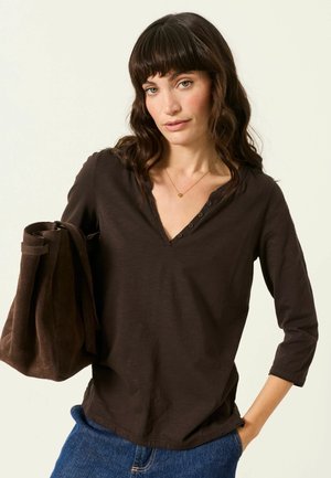 FatFace, 3/4 SLEEVE V-NECK T-SHIRT - Langærmet T-shirt - chocolate brown