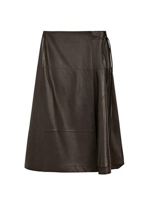 Massimo Dutti, NAPPA LEATHER MIDI SKIRT WITH TIE DETAIL - Wickelrock - dark brown