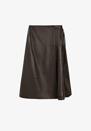 Massimo Dutti, NAPPA LEATHER MIDI SKIRT WITH TIE DETAIL - Wickelrock - dark brown