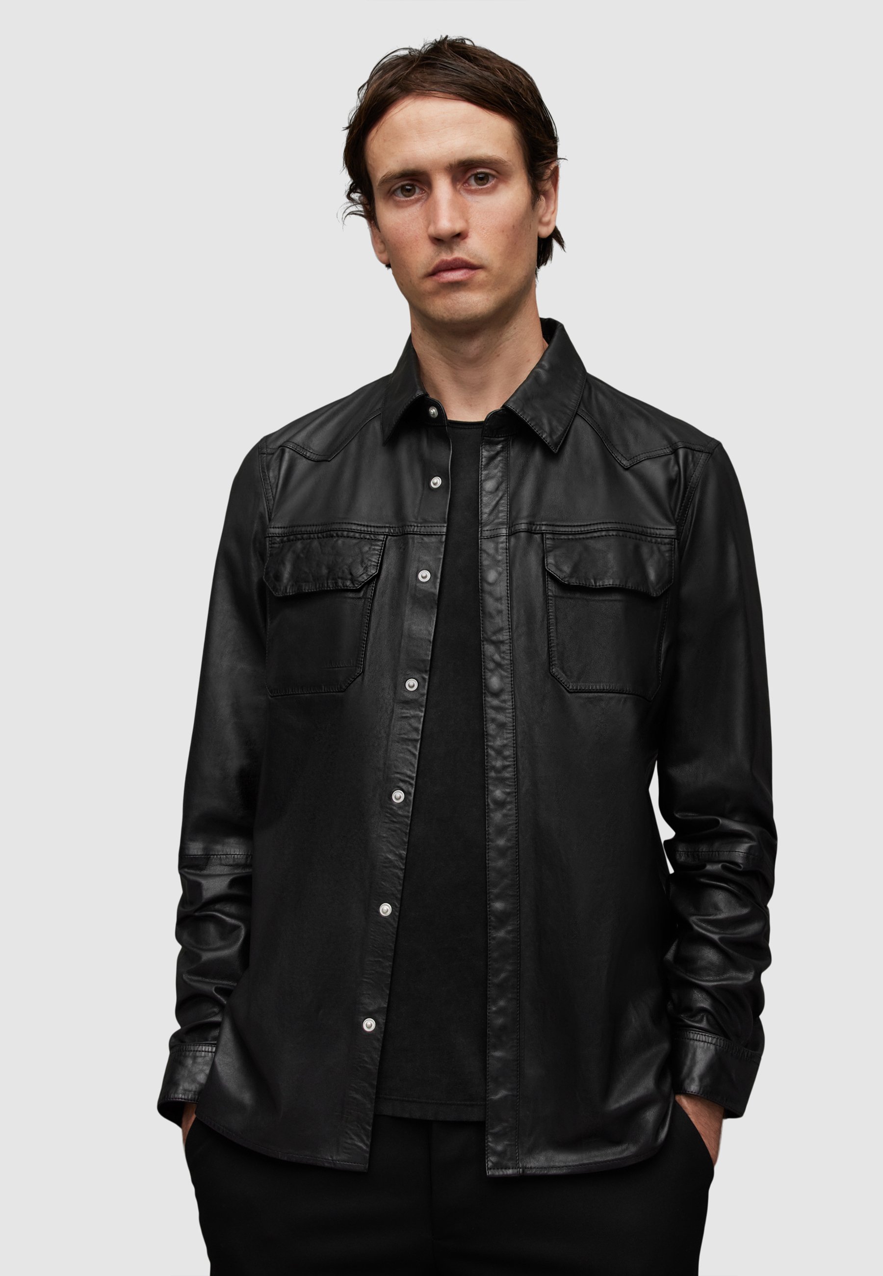 Veste En Cuir ALL SAINTS - Taille 10 - Marron - Longueur Hanches - Occasion Très Bon état