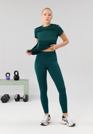FULL LENGTH HIGH RISE LEGGINGS WITH REFLECTIVE STRIP - Leggings - dark green