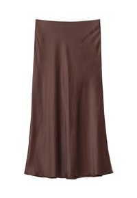 Brauer Satinrock mit glatter Textur, A-Linien-Schnitt und knöchellanger Saum. Verfügt über einen einfachen, elastischen Bund. Keine Muster oder Akzente.