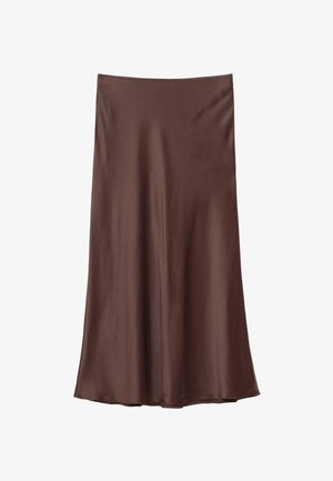 Brauer Satinrock mit glatter Textur, A-Linien-Schnitt und knöchellanger Saum. Verfügt über einen einfachen, elastischen Bund. Keine Muster oder Akzente.