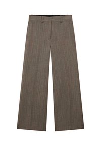 Brede pijpen broek in een bruin geruit patroon, met een gladde textuur en een platte tailleband. Op maat gesneden zonder zichtbare sluitingen.