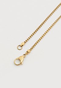 Αλυσίδα από μεταλλικό υλικό με χρώμα χρυσού, αποτελούμενη από στρογγυλούς κρίκους, σχεδιασμένη με κούμπωμα σε σχήμα αστακού και κυκλικό δαχτυλίδι. Ομαλή υφή, γυαλιστερό φινίρισμα.