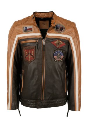 Leather jacket - dark brown/cognac