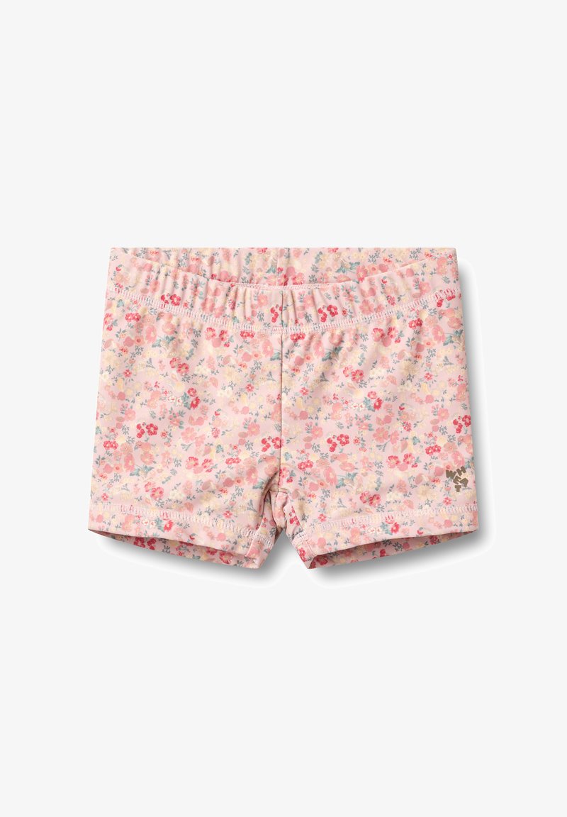 Korte broek met bloemmotief in zachtroze stof, voorzien van een elastische tailleband met plooien en korte pijpen met gestikte zomen, ideaal voor casual draagstijl.