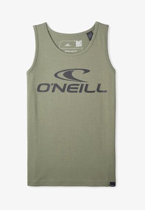Ärmelloses olivgrünes Tanktop mit schwarzem O'Neill-Logo und Wellendesign vorne, reguläre Passform und rundem Ausschnitt.