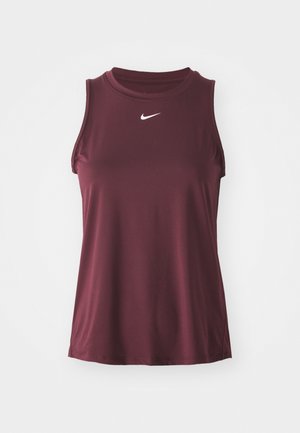 Maroon sleeveless athletic top in a smooth fabric, featuring a high neckline and white Nike logo on the chest.