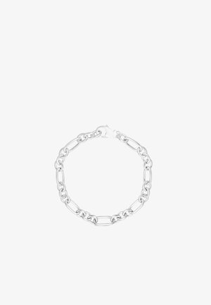 Braccialetto in argento con anelli ovali e rotondi alternativi, chiuso da un gancio a moschettone.