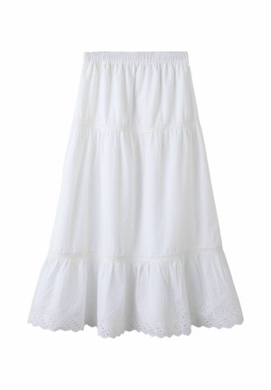 Jupe en coton blanc avec taille élastique, design à étages et ourlet festonné avec détails de broderie œillets.