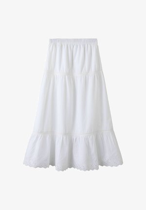 Jupe en coton blanc avec taille élastique, design à étages et ourlet festonné avec détails de broderie œillets.