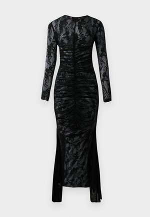 LONG SLEEVE V NECK SHIRRED FRONT FISHTAIL GOWN - Galajurk - black