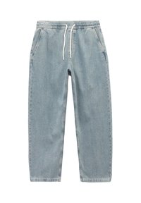 Joggers de mezclilla azul claro con cintura elástica y cordón blanco. Cuenta con dos bolsillos laterales y un ajuste holgado.