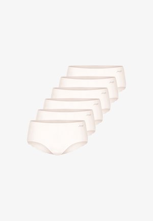 Culottes hipster en mélange de coton de couleur beige clair, avec une texture lisse et une taille élastique douce. Ensemble de six paires avec un logo discret.