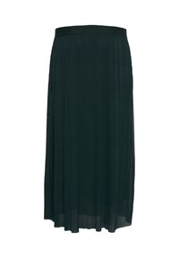 Falda midi plisada de color verde oscuro con una cinturilla elástica, hecha de tejido ligero, que presenta un diseño fluido y una textura semitranslúcida.