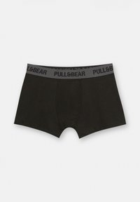 Fekete pamut boxeralsó szürke elasztikus derékpánttal, amelyen a "PULL&BEAR" felirat található fekete színben. Sima textúra, testhezálló kialakítás.