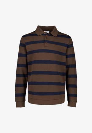 Lindbergh, STRIPED POLO SWEATSHIRT L/S - Longsleeve - dk brown