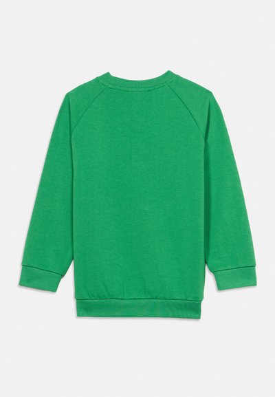 Πράσινο φούτερ με μακριά μανίκια, με ριμπ μανσέτες και τελείωμα, μοντέρνος σχεδιασμός, εμφανίζεται από πίσω σε λευκό φόντο.