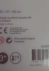 Imballaggio del prodotto con dimensioni 51 × 27 × 55 cm; presenta testo grigio su sfondo bianco; include loghi, codice a barre e simboli di avviso.