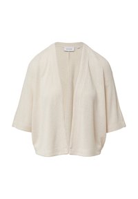 Lehký krémový kimono kardigan s volným střihem, krátkými rukávy a texturovanou tkaninou. Otevřený přední design bez zapínání.