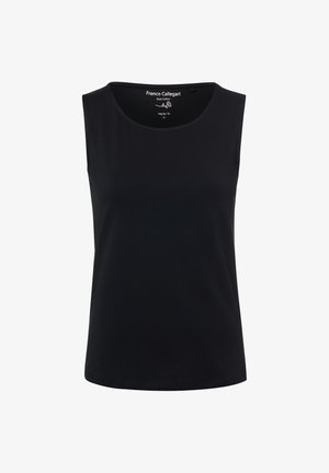 Black sleeveless cotton top with a round neckline and a regular fit. The fabric appears smooth with no visible patterns or embellishments.