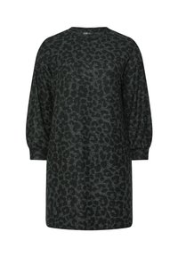 Abito a maniche lunghe di colore grigio scuro con una stampa leopardata sottile. Realizzato in tessuto morbido con una vestibilità comoda e scollatura rotonda.
