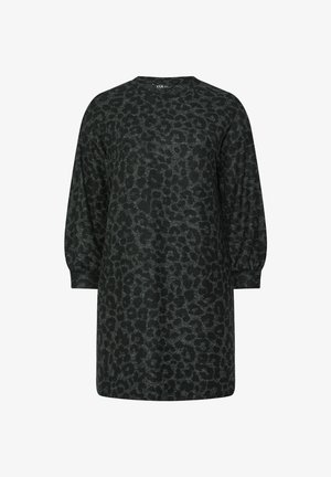 Abito a maniche lunghe di colore grigio scuro con una stampa leopardata sottile. Realizzato in tessuto morbido con una vestibilità comoda e scollatura rotonda.