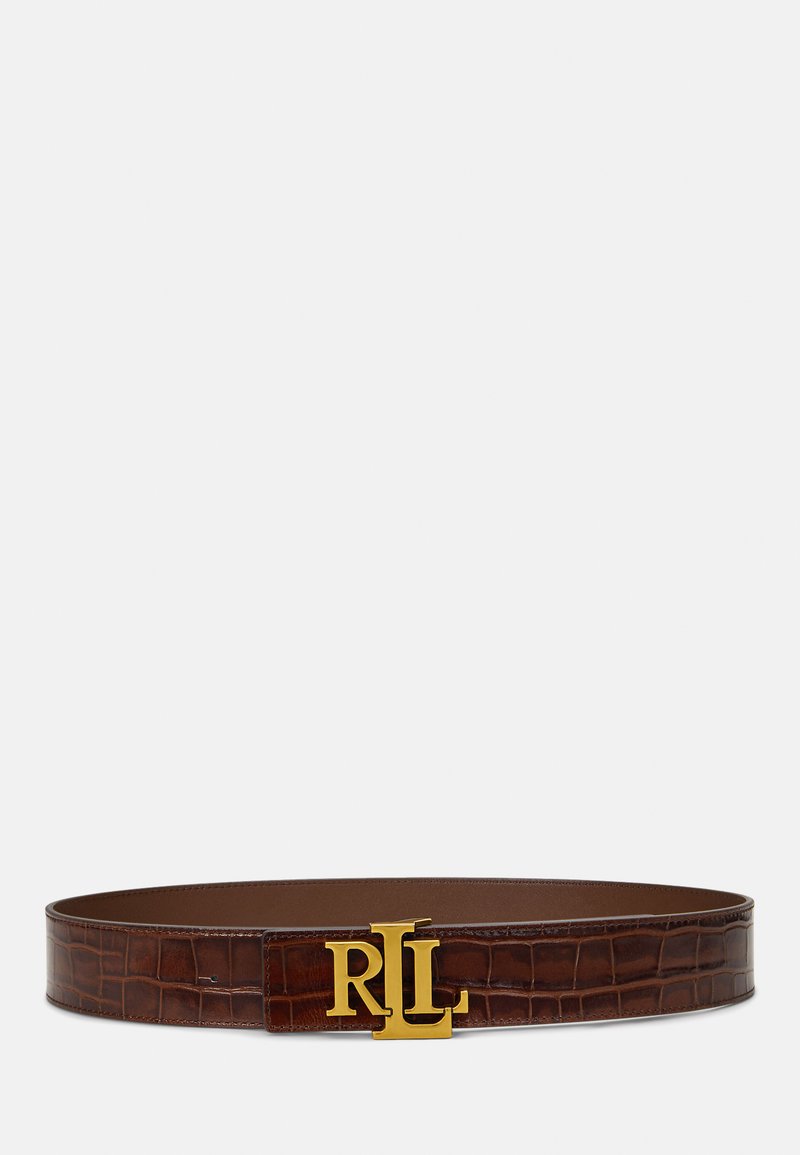 Lauren Ralph Lauren LOGO REVERSIBLE CROC EMBOSSED WIDE BELT - Vöö - dark mahogany