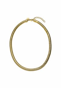 Halskette in Goldtone mit flexiblem Spiraldesign, ausgestattet mit einem sicheren Verschluss und einer kurzen verstellbaren Kette zur Anpassung der Länge.