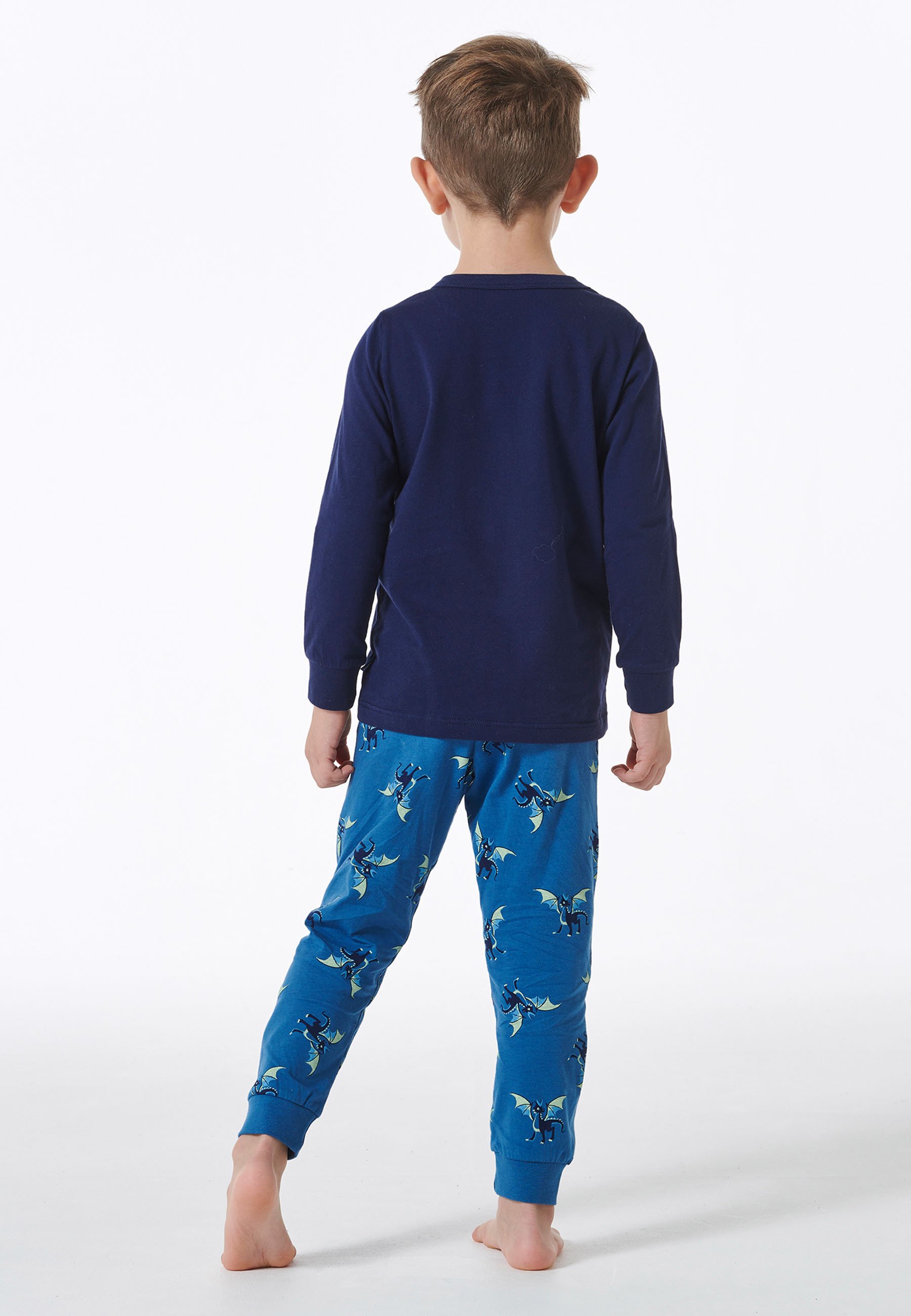 Schiesser Pigiama Bambini E Ragazzi In Qualità Interlock - Maglia Con Scritta E Pantaloni A Quadretti - Caldo E Morbido