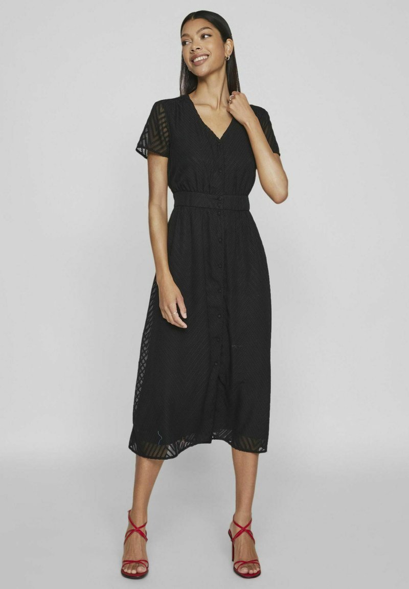 VILA MIT KURZEN ÄRMELN V-AUSSCHNITT - Blousejurk - black