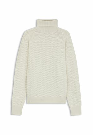 Cremefarvet turtleneck sweater med et struktureret herringbone-mønster, ribbede ærmer og kant, der har et blødt strikket stof og en afslappet pasform.