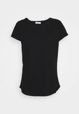 T-shirt nera a maniche corte con scollatura rotonda, in morbido cotone, e orlo curvo. Senza motivi o dettagli hardware visibili.