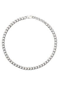 Srebrny łańcuszek z interlokującymi się ogniwami o gładkim, wypolerowanym wykończeniu i solidnym zapięciu.